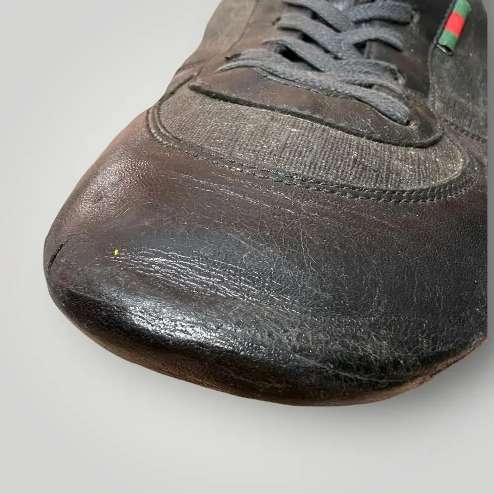 Gucci Black Leather & GG Canvas Low Top Sneakers Shoes Men’s Size 9.5